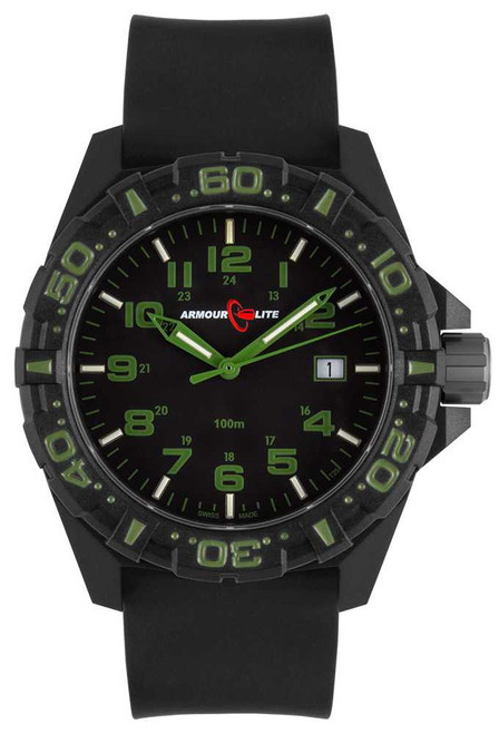 Image of ArmourLite Tritium Watch - Operator Series AL1503 Green Numbers Silicone Band Watch