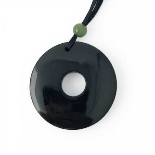 Image of Australian Black Genuine Natural Nephrite Jade Donut Pendant