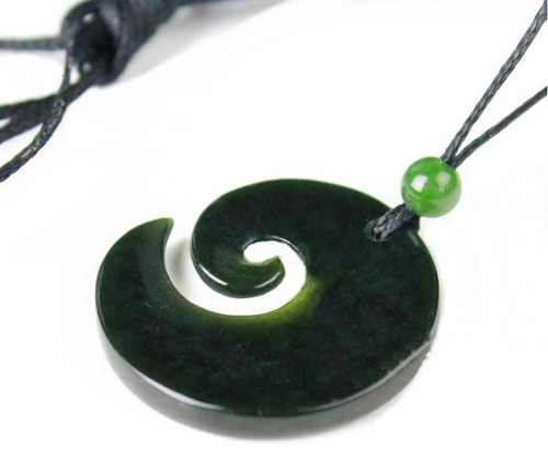 Image of Australian Black Natural Nephrite Jade Koru Fern Spiral Pendant