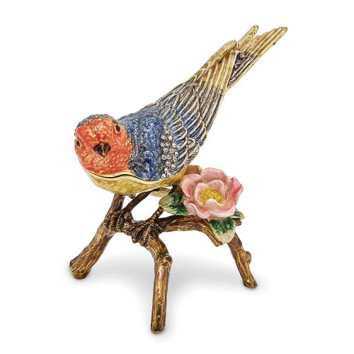 Image of Bejeweled Colorful Bird & Flower Trinket Box