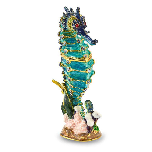 Image of Bejeweled Crystal Enameled Blue Seahorse Trinket Box