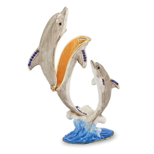 Image of Bejeweled Mother & Baby Dolphin Trinket Box