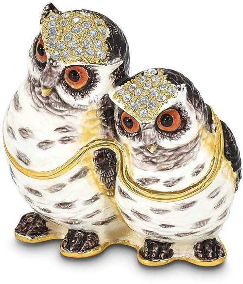 Image of Bejeweled OLGA and OMAR Mother and Baby Owl Trinket Box (Gifts)