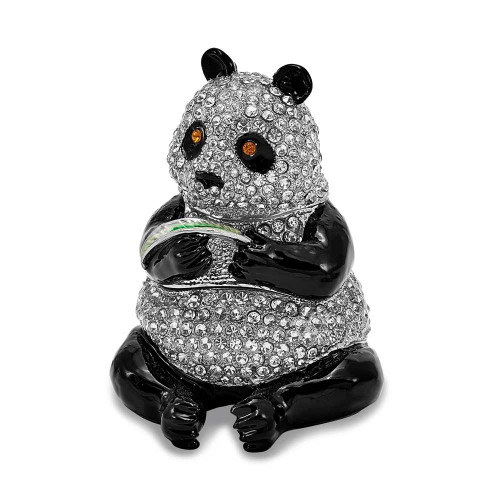 Image of Bejeweled Panda Bear w/ Leaf Trinket Box