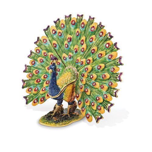 Bejeweled Proud Peacock Trinket Box