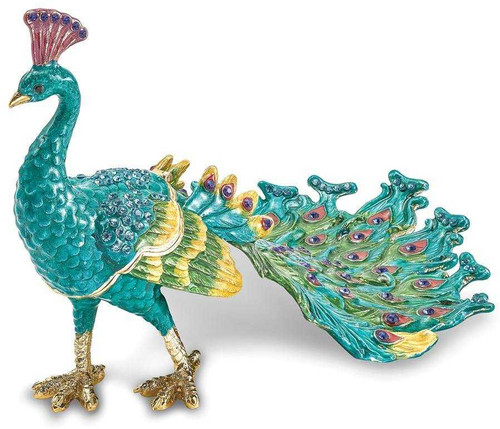 Image of Bejeweled TAYLOR Blue Peacock Trinket Box (Gifts)