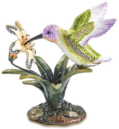 Image of Bejeweled VIOLA Hummingbird & Daylily Trinket Box (Gifts)