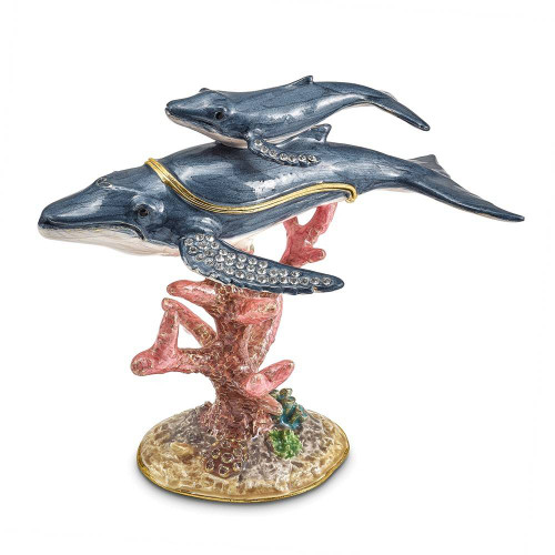Image of Bejeweled WYNN and WALLIS Blue Whale and Baby Trinket Box (Gifts)