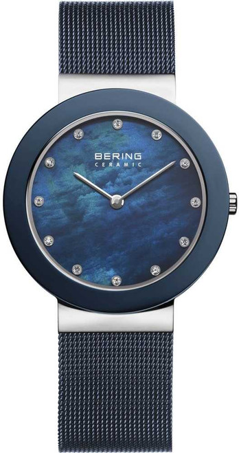 Image of Bering Time - Ceramic - Ladies Milanese Blue Watch 11435-387 (Womens)