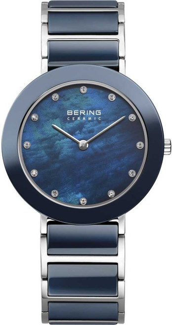 Image of Bering Time - Ceramic - Ladies Silver Tone & Blue Ceramic Watch 11435-787