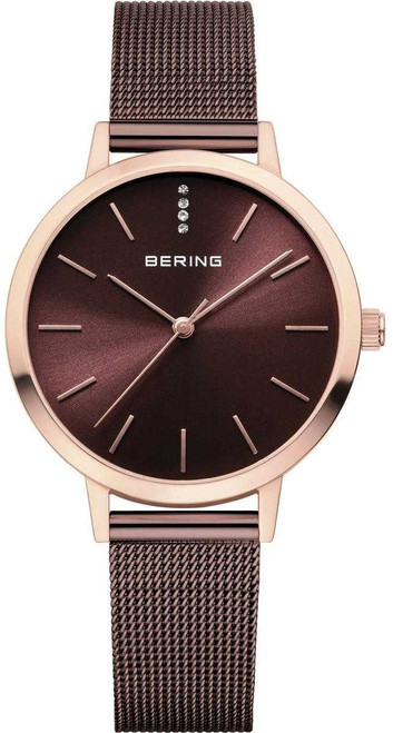 Image of Bering Time - Classic - Ladies Brown Milanese Mesh Watch w/ Rose Gold Plated Accents (Womens) 13434-265