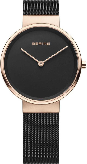 Image of Bering Time - Classic - Ladies Rose Gold Plated & Black Milanese Mesh Watch (Womens) 14531-166