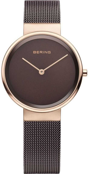 Image of Bering Time - Classic - Ladies Two Tone Rose Gold Tone and Brown Milanese Mesh Watch (Womens) 14531-262