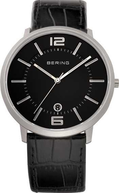 Image of Bering Time - Classic - Mens Black Leather Watch 11139-409