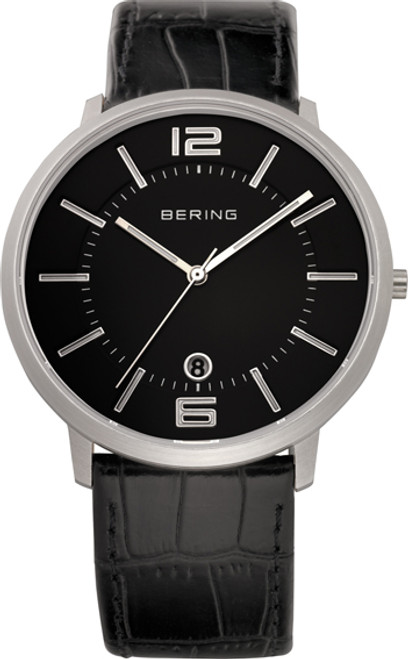 Bering Time - Classic - Mens Black Leather Watch 11139-409