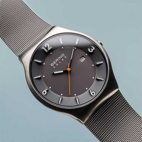 Image of Bering Time - Classic - Mens Grey Mesh Solar Watch 14440-077