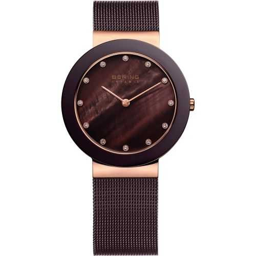 Image of Bering Time - Ladies Brown & Pink Ceramic Mesh Watch withs 11435-262 (Womens)