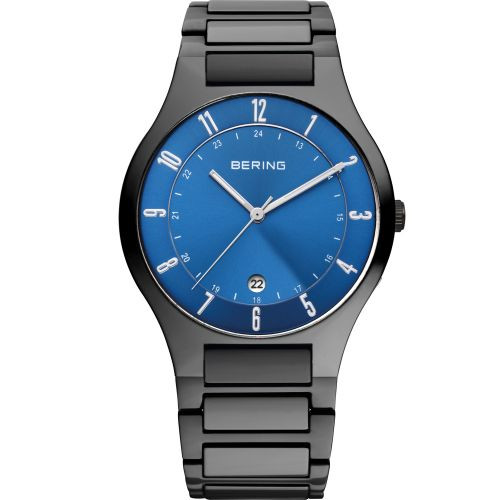 Bering Time - Mens Black Titanium Watch with Blue Dial 11739-727