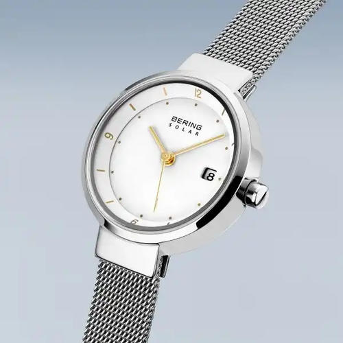 Image of Bering Time - Solar - Ladies Silver-Tone Milanese Mesh Watch w/ Date (Womens) 14426-001