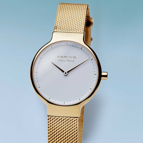 Image of Bering Time Watch - Max Rene Ladies White Dial and Gold-Tone Mesh Band 15531-334