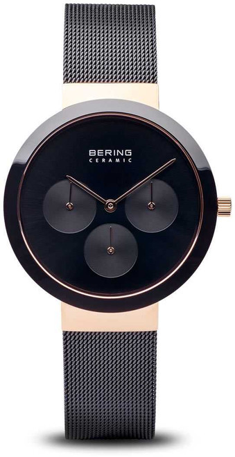 Image of Bering Time Watch - Ceramic Ladies Pink Case with Black Mesh Strap 35036-166