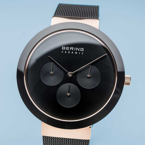 Image of Bering Time Watch - Ceramic Mens with Black Dial & Mesh Strap 35040-166