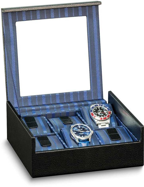 Image of Black Leather 6-Watch Case w/Glass Window (Gifts)