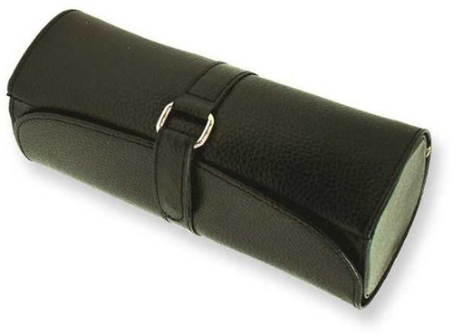 Image of Black Split Grain Leather Jewelry Roll with Magnetic Snap