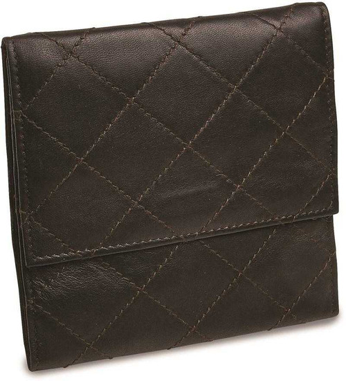 Image of Black Leather Satin-Lined Quilted Jewelry Folder with Magnetic Clasp