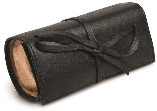 Image of Black Leather Tie Closure Jewelry Roll w/ Removable Zippered Pouch
