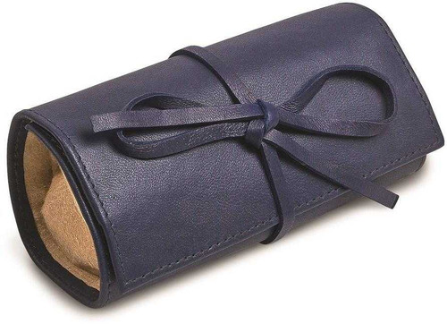 Image of Blue Leather Tie Jewelry Roll