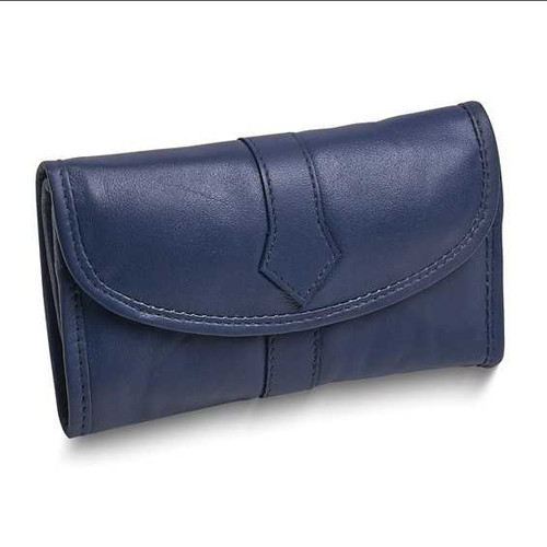 Image of Blue Leather Snap Closure Trifold Jewelry Clutch