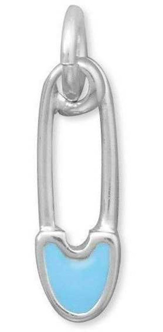 Image of Blue Safety Pin Charm 925 Sterling Silver