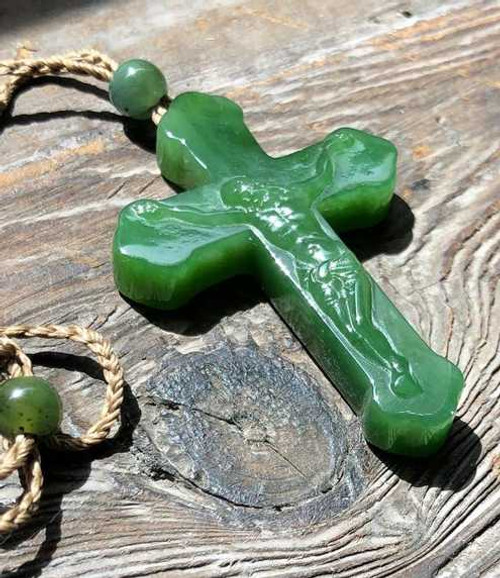 Image of Canadian Genuine Natural Canadian Nephrite Jade Crucifix Necklace