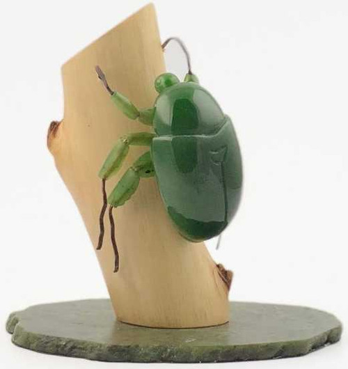 Image of Canadian Genuine Natural Nephrite Jade Beetle Figurine on Wood Base