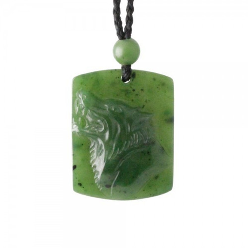 Carved Genuine Natural Nephrite Jade Wolf Pendant on Cord