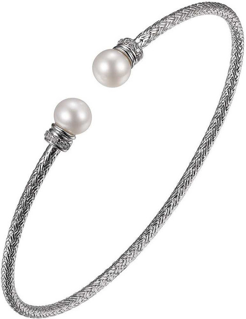 Image of Charles Garnier - 2mm Rhodium Plated Sterling Silver Cuff Bracelet w/ Cultured Freshwater Pearls