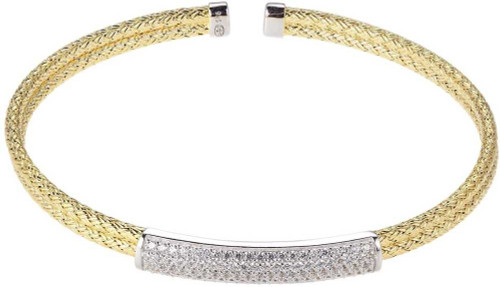 Image of Charles Garnier - "Belinda" - 4mm Yellow & Rhodium Plated Sterling Silver Cuff Bracelet w/ CZs