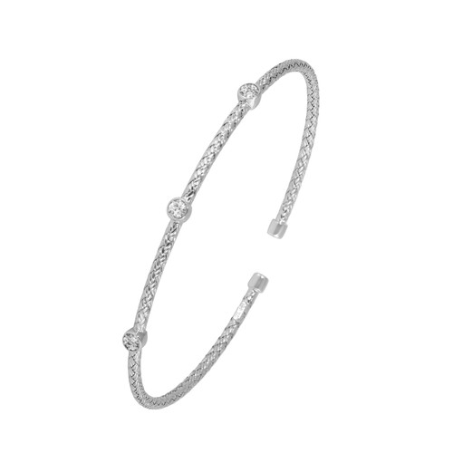 Charles Garnier - Darsi - 2mm Rhodium-Plated Sterling Silver w/ CZ Cuff Bracelet