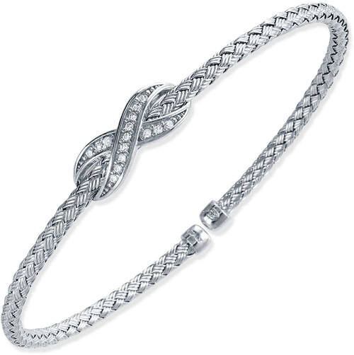 Image of Charles Garnier - "Infinity" - Rhodium-Plated Sterling Silver 3mm Woven X CZ Cuff Bracelet