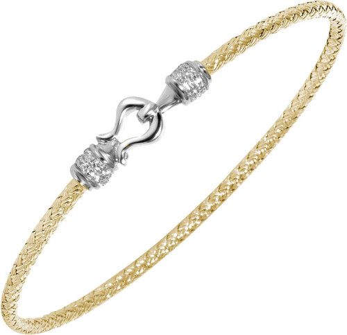 Image of Charles Garnier - "Jane" - Gold-Plated & Rhodium-Plated Sterling Silver 2mm Woven CZ Bangle Bracelet