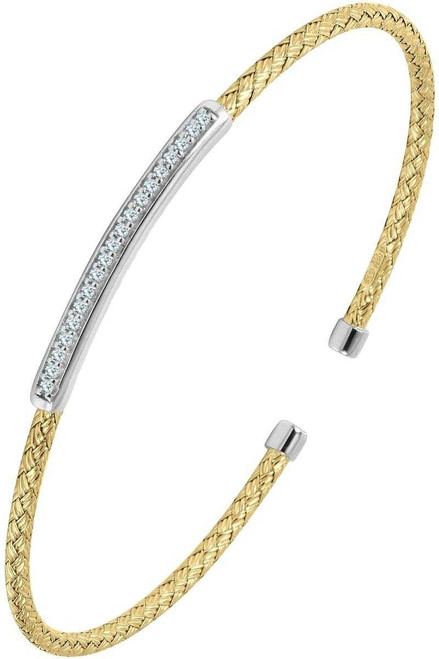 Image of Charles Garnier - "Kate" - Gold-Plated Sterling Silver 2mm Woven CZ Bar Cuff Bracelet