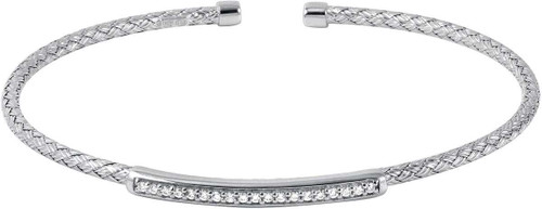 Image of Charles Garnier - "Kate" - Rhodium-Plated Sterling Silver 2mm Woven CZ Bar Cuff Bracelet