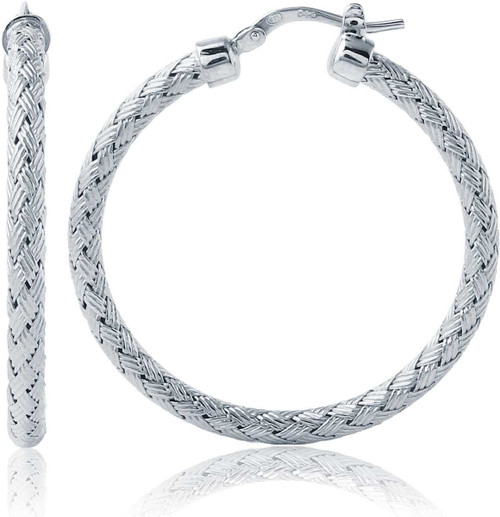 Image of Charles Garnier - "Milan" - 35mm Rhodium-Plated Sterling Silver Hoop Earrings