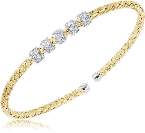 Image of Charles Garnier - "Nonino" - Gold-Plated & Rhodium-Plated Sterling Silver CZ Cuff Bracelet