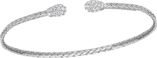 Image of Charles Garnier - "Patsy" - Rhodium-Plated Sterling Silver 2mm Woven CZ Cluster End Cuff Bracelet