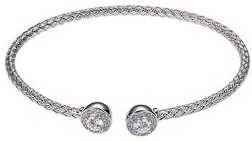Image of Charles Garnier - "Penny" - 3mm Rhodium Plated Sterling Silver Cuff Bracelet w/ Round CZ Ends