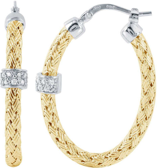 Image of Charles Garnier - "Torino" - 35mm Gold Plated Sterling Silver Mesh Oval Hoop Earrings w/ CZs