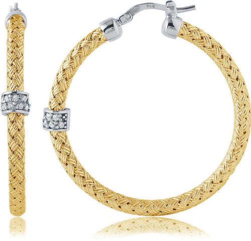 Image of Charles Garnier - "Torino" - 35mm Gold-Plated & Rhodium-Plated Sterling Silver CZ Hoop Earrings