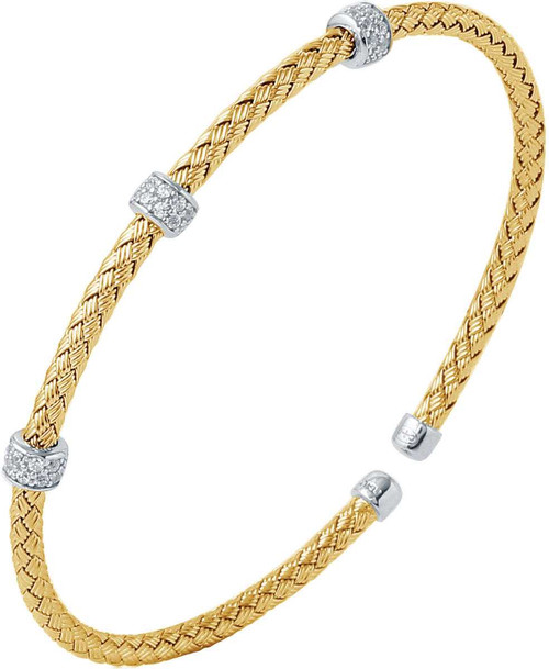 Image of Charles Garnier - "Torino" - 3mm Gold-Plated Sterling Silver Woven CZ Cuff Bracelet
